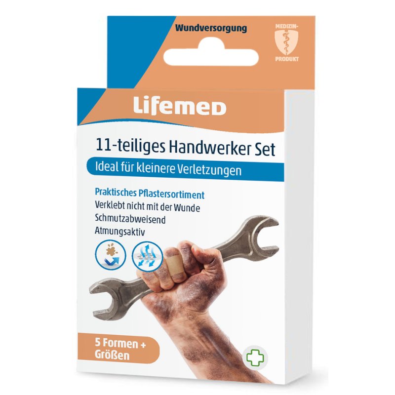 Lifemed pleisterset handwerker, 11-delig, atmungsactief, 5 vormen en maten