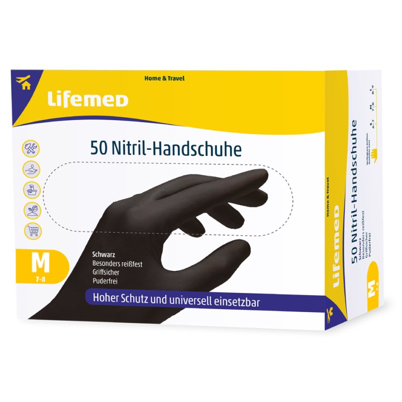 Lifemed gants en nitrile, noir, sans poudre, taille M, 50 pièces