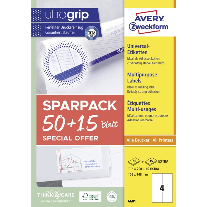 AVERY Zweckform étiquettes universelles, 105 × 48 mm, blanc, 65 feuilles