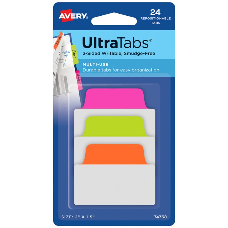 AVERY Zweckform bandes adhésives UltraTabs Klassik, 50,8 × 38 mm, vert/bleu/rouge, 24 pièces