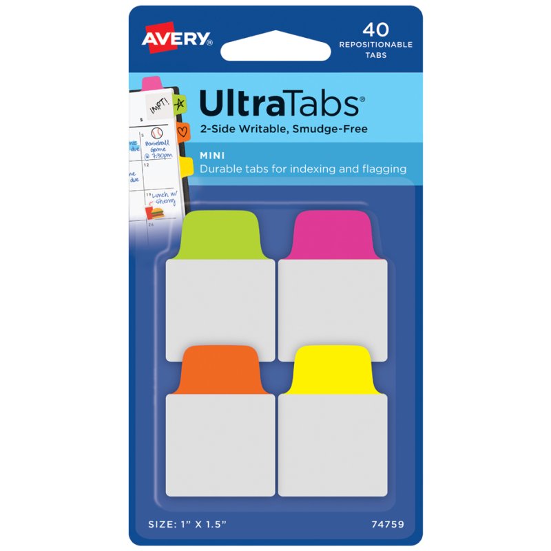 AVERY Zweckform hechttabs UltraTabs Klassik, 25,4 × 38 mm, gekleurd, 40 stuks