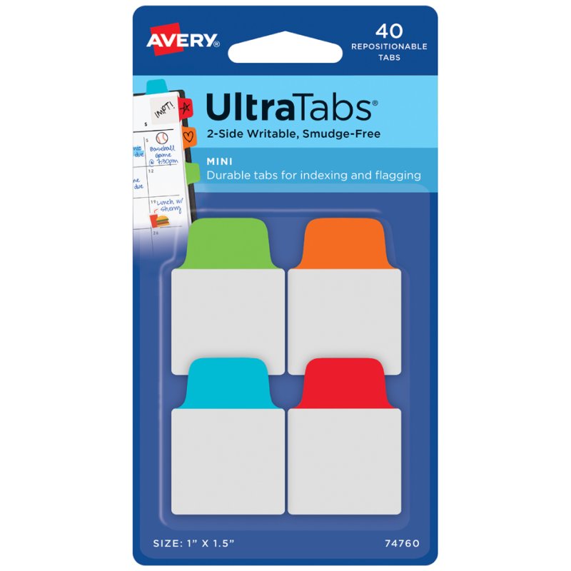 AVERY Zweckform hechttabs UltraTabs Klassik, 25,4 × 38 mm, gekleurd, 40 stuks