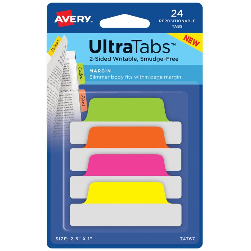 AVERY Zweckform languettes adhésives UltraTabs, blanc, 63,5 x 25 mm, 24 pièces