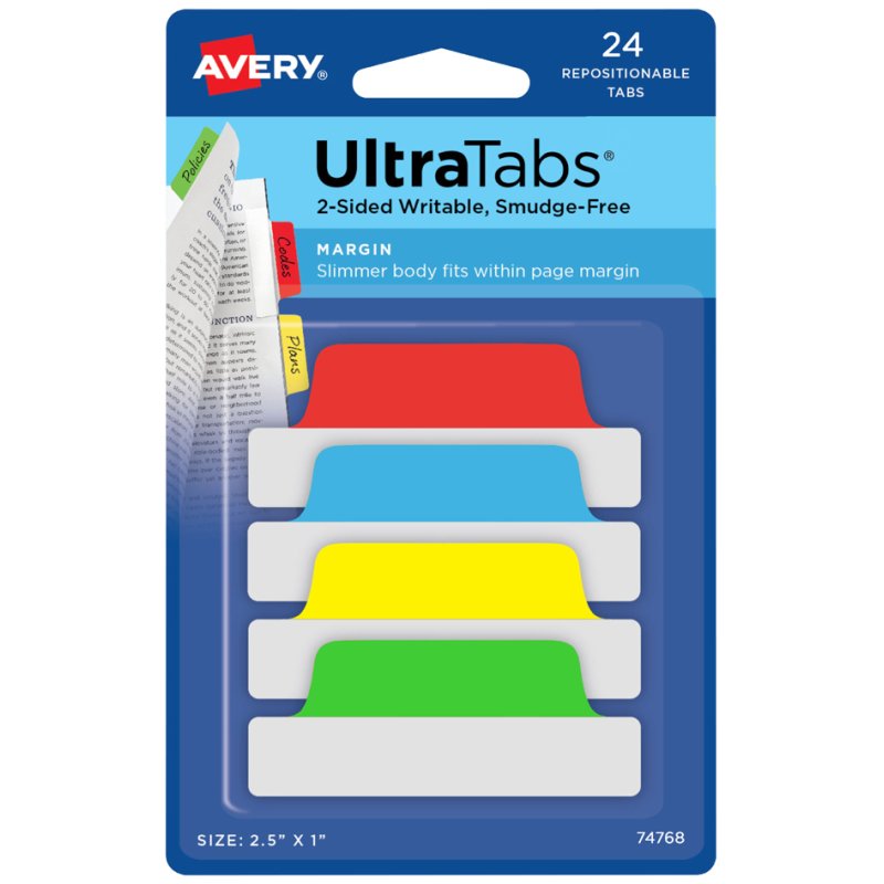 AVERY Zweckform languettes adhésives UltraTabs, blanc, 63,5 x 25 mm, 24 pièces