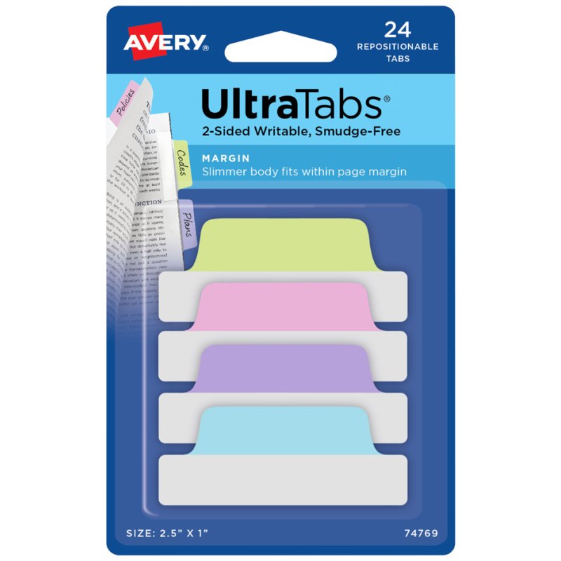 AVERY Zweckform languettes adhésives UltraTabs, blanc, 63,5 x 25 mm, 24 pièces