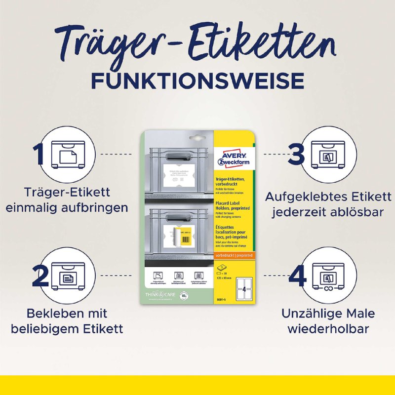 AVERY Zweckform étiquettes réutilisables, 120×80 mm, blanc/gris clair, 20 pièces
