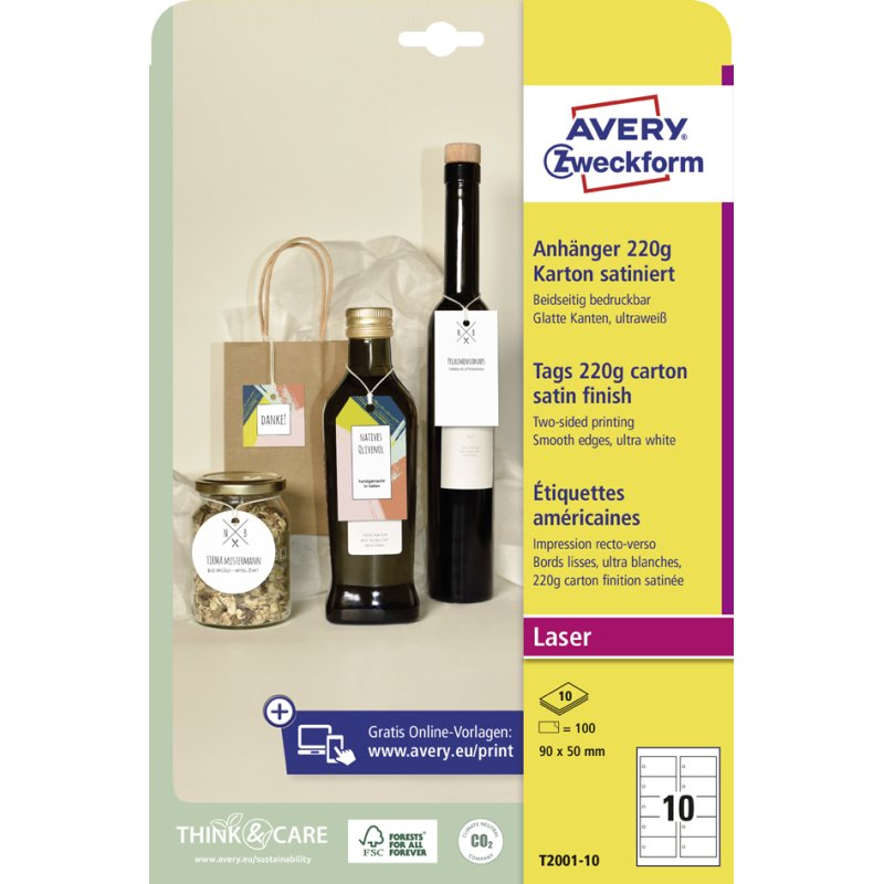 AVERY Zweckform étiquettes à suspendre, carton, blanc, 90×50 mm