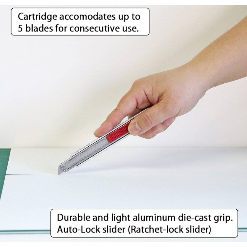 NT Cutter A-1000RP afbreekmes, aluminium, 9 mm, zilver/rood