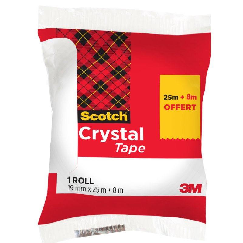 Scotch ruban adhésif Crystal transparent, 19 mm × 25 m, emballage économique