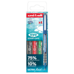 uni-ball rollerpen eye ocean care, 0,7 mm, gerecycled, 4 stuks