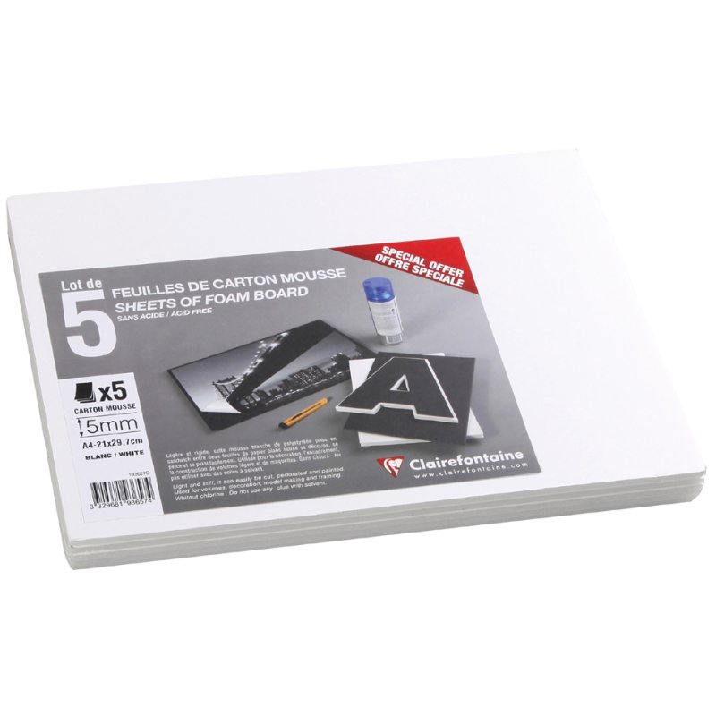 Clairefontaine panneau mousse A3, blanc, 3 mm, 5 pièces