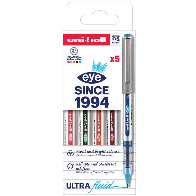 uni-ball rollerpennen eye fine, 0,5 mm, gekleurd, 5 stuks