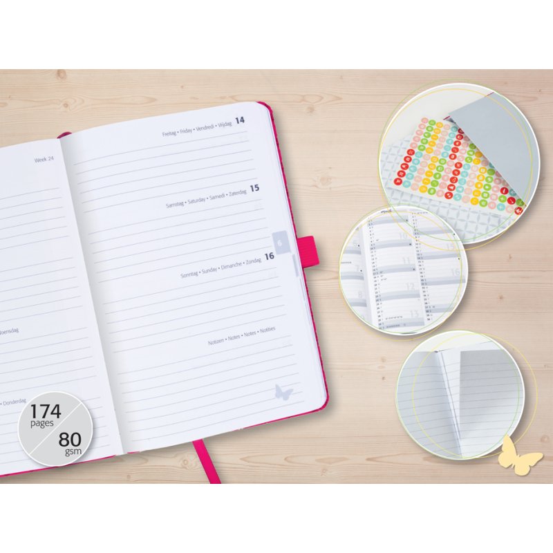sigel Agenda hebdomadaire Jolie Beauty 2027 Butterfly Confetti Sky, 95 x 150 mm, couverture rigide, fermeture élastique