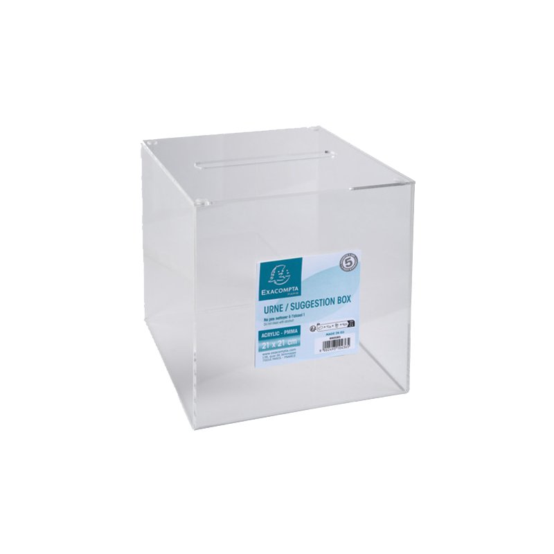EXACOMPTA urne de vote acrylique transparent, couvercle rabattable, 21×21×21 cm