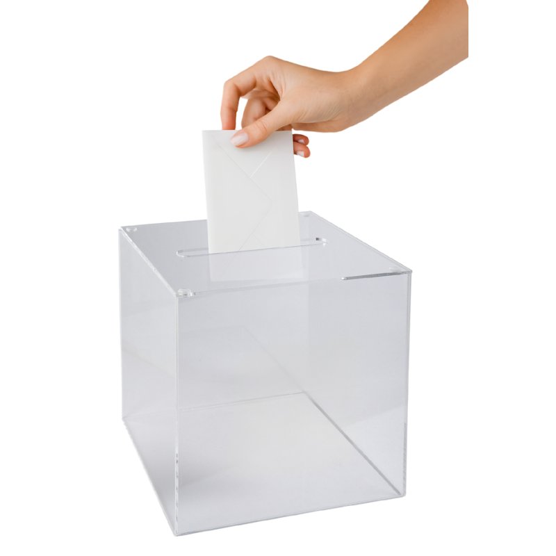 EXACOMPTA urne de vote acrylique transparent, couvercle rabattable, 21×21×21 cm