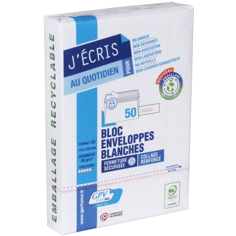 GPV enveloppes pré-imprimées C6, 114×162 mm, blanc, 25 pièces