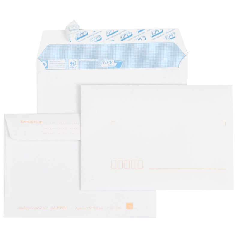 GPV enveloppes pré-imprimées C6, 114×162 mm, blanc, 25 pièces