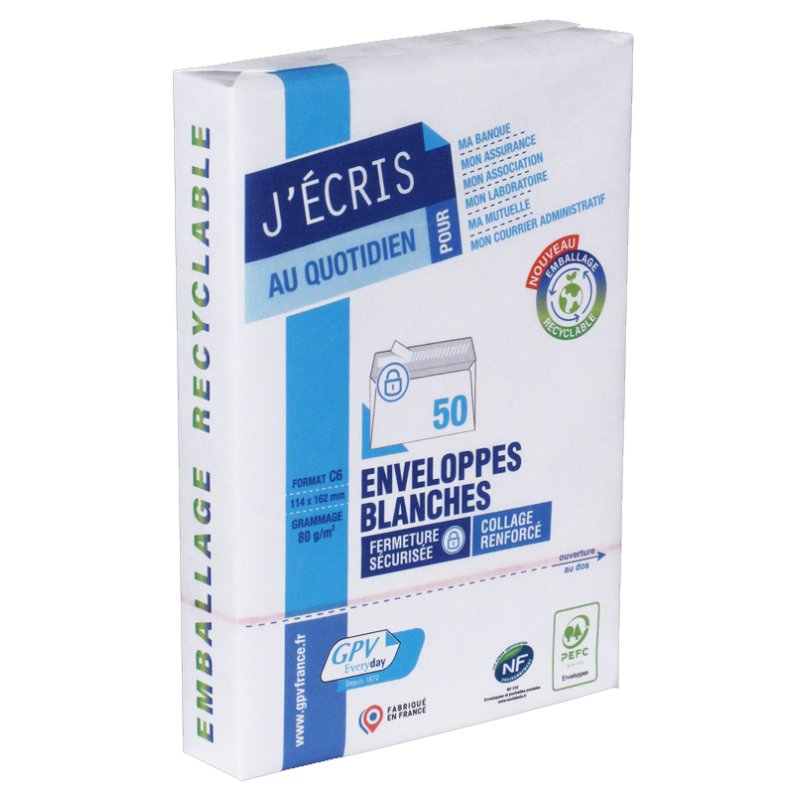 GPV enveloppes avec fenêtre, DL, blanc, 50 pièces