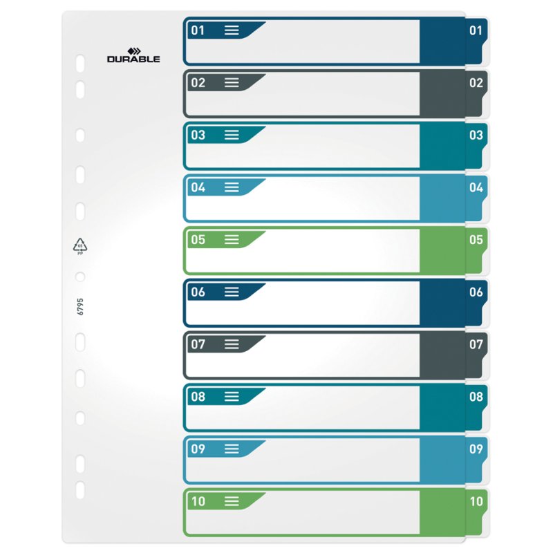 DURABLE kunststof tabbladen, gekleurde tabs, A4+, wit