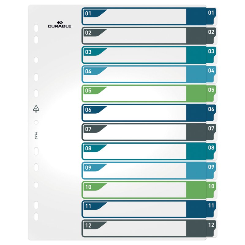 DURABLE kunststof tabbladen, gekleurde tabs, A4+, wit