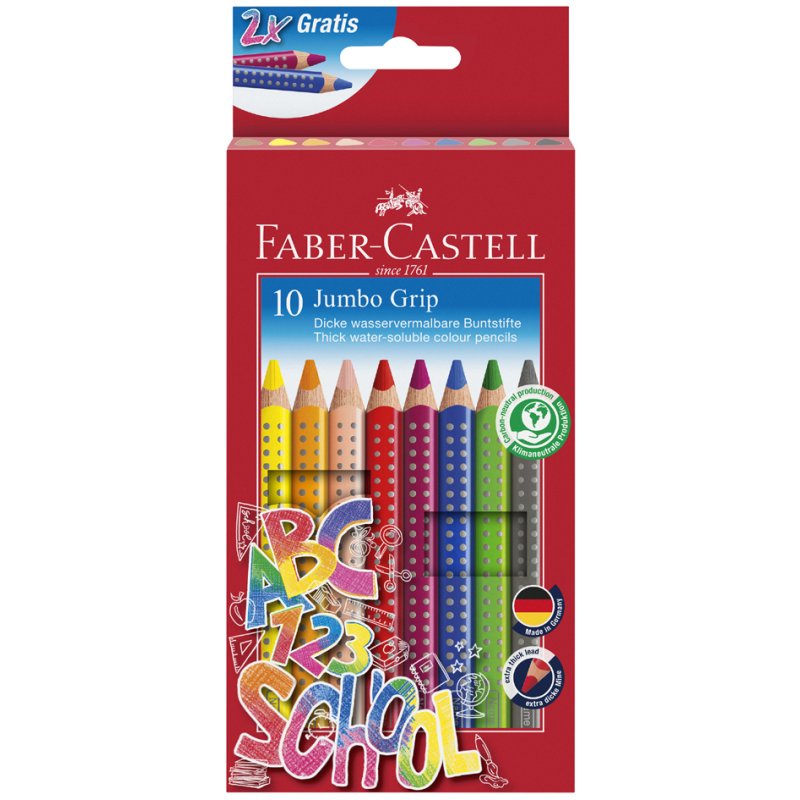 FABER-CASTELL Jumbo GRIP crayons de couleur, triangulaires, set promotion 10 pièces
