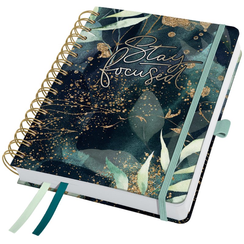sigel Agenda Hebdomadaire Jolie 'Glamorous Leaves' 2026, A5, reliure spirale, couverture rigide avec élastique