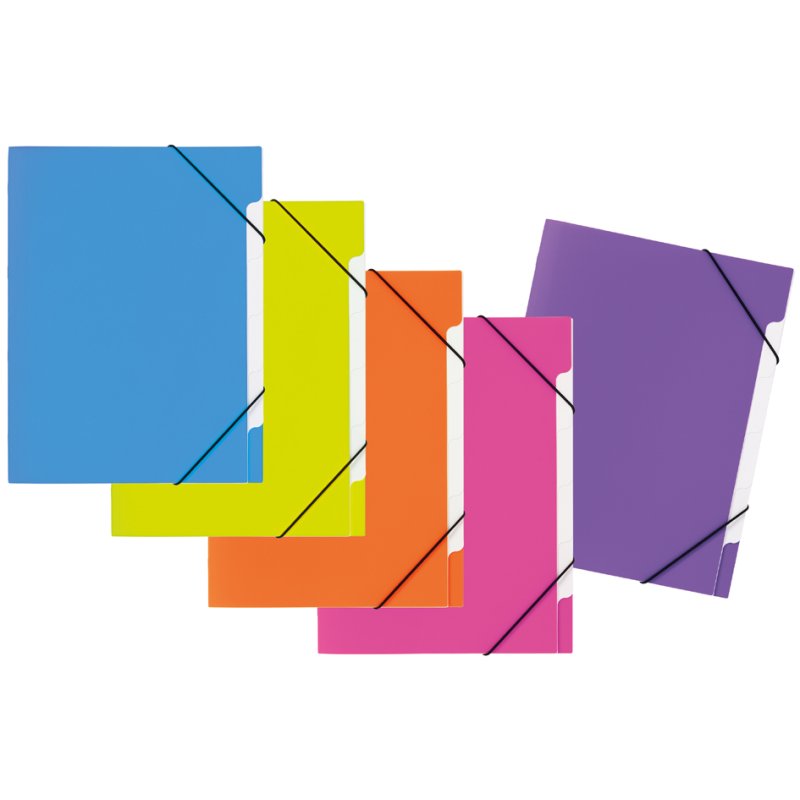 PAGNA sorting folder set A4, 5-compartment, coloured, pack of 5