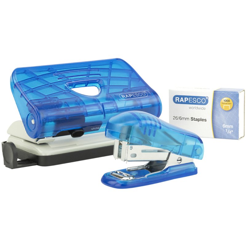 RAPESCO ensemble agrafeuse et perforatrice, bleu transparent, 12 feuilles