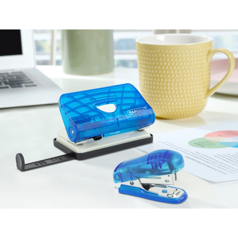 RAPESCO ensemble agrafeuse et perforatrice, bleu transparent, 12 feuilles