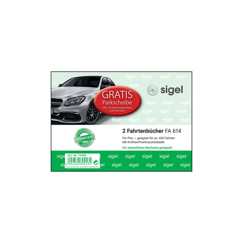 sigel form book mileage log, white, A6 landscape, 430 trips, 3 pieces