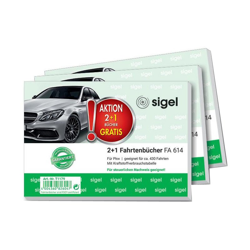 sigel form book mileage log, white, A6 landscape, 430 trips, 3 pieces