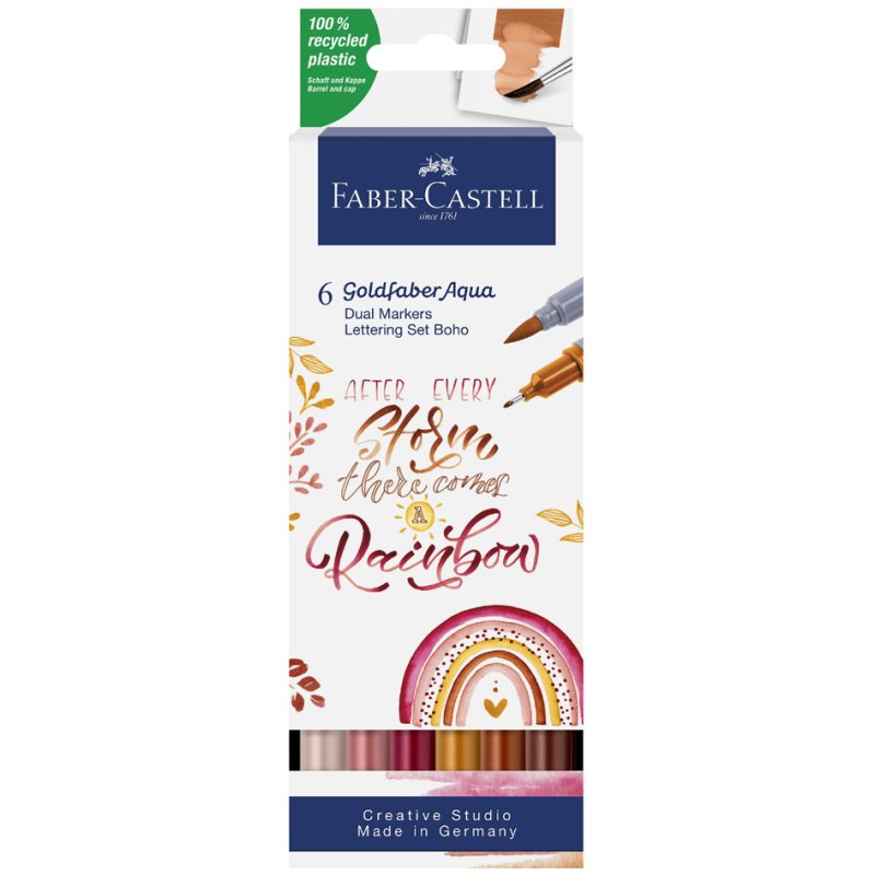 FABER-CASTELL marqueurs aquarelle GOLDFABER, BoHo, pointe double, 6 pièces
