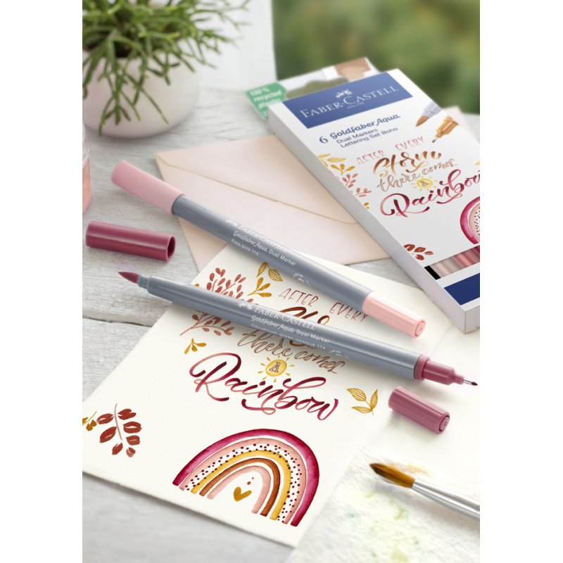 FABER-CASTELL marqueurs aquarelle GOLDFABER, BoHo, pointe double, 6 pièces