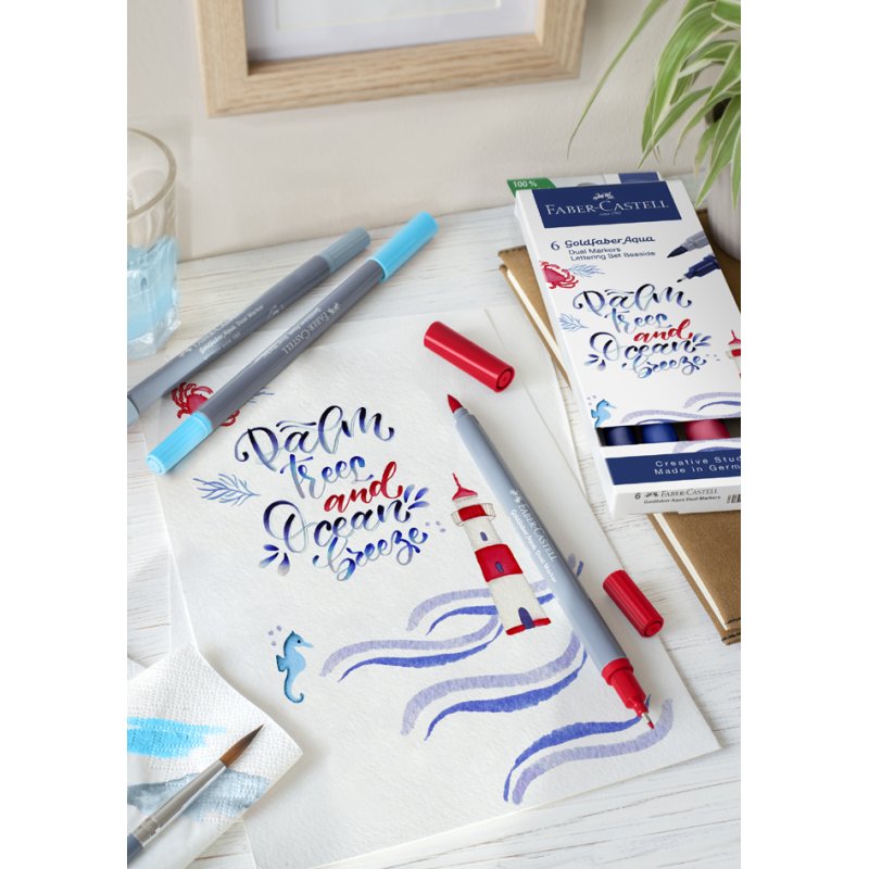 FABER-CASTELL marqueurs aquarelle GOLDFABER, 6 pièces, Sea, double pointe