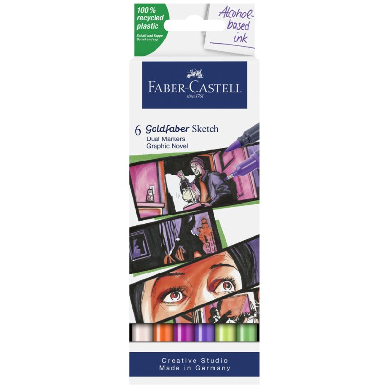 FABER-CASTELL GOLDFABER sketch markers, alcohol-based, dual tip, 6 pieces