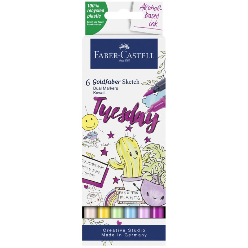 FABER-CASTELL GOLDFABER Kawaii sketch markers, alcohol-based, dual tip, 6 pieces