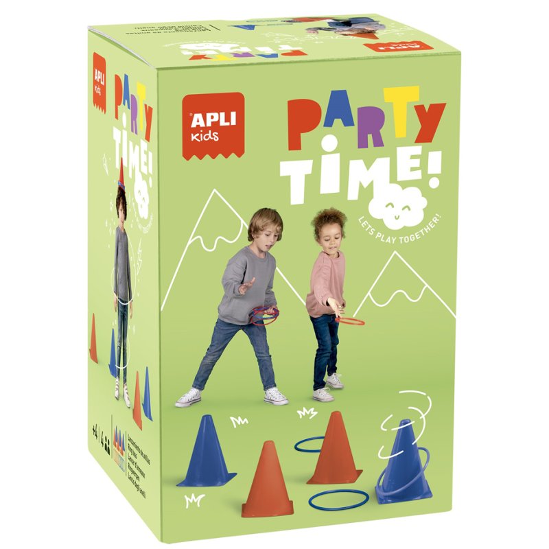 APLI kids gooi- en vangspel Feesttijd, 6 pionnen, 10 ringen, blauw en rood