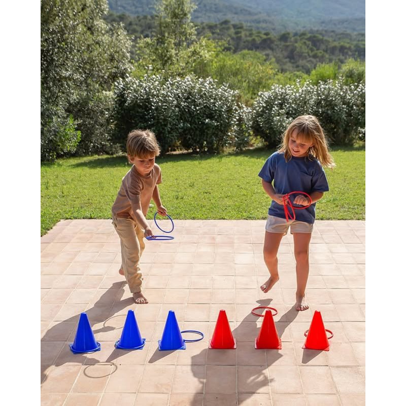 APLI kids gooi- en vangspel Feesttijd, 6 pionnen, 10 ringen, blauw en rood