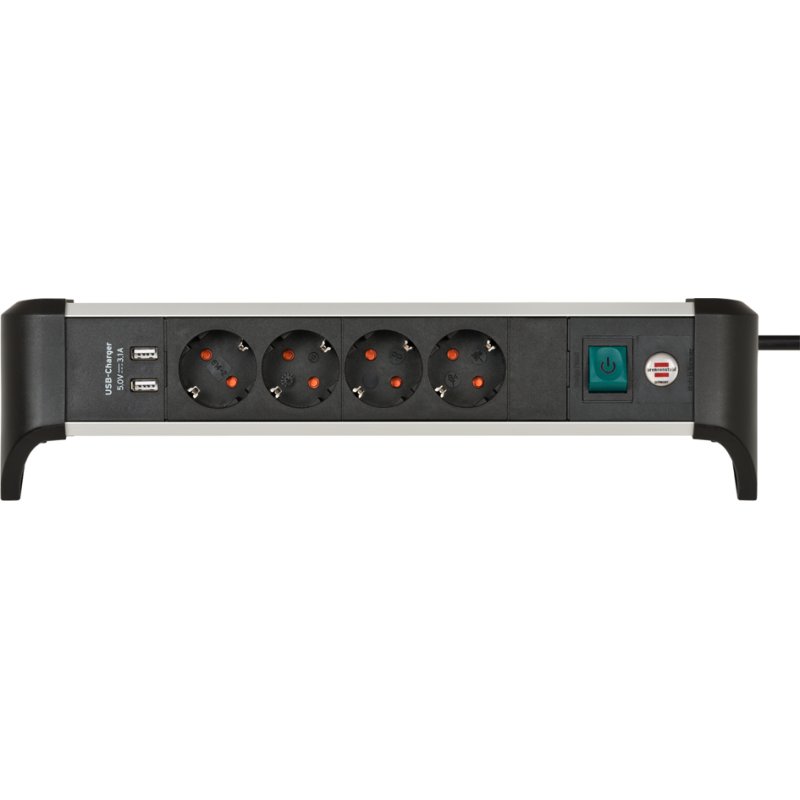 Brennenstuhl power strip Alu-Office-Line, black/silver, 4-way, 2× USB-A
