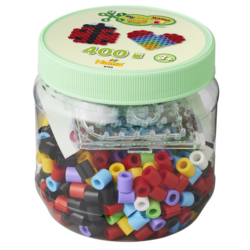 Hama perles à repasser maxi, couvercle vert, 10 mm, 400 pièces