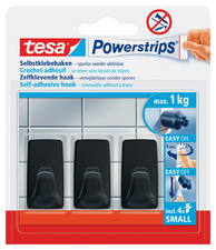 tesa Powerstrips haken large rechthoek, zwart, herbruikbaar, 2 haken + 4 strips