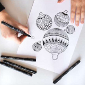 uni-ball fineliner set uni pin, 14-delig, metalen etui, waterbestendige inkt