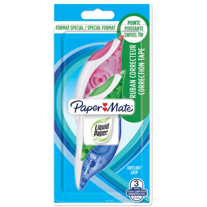 PAPER:MATE correctieroller DRYLINE GRIP, 5 mm × 8,5 m, 3 stuks