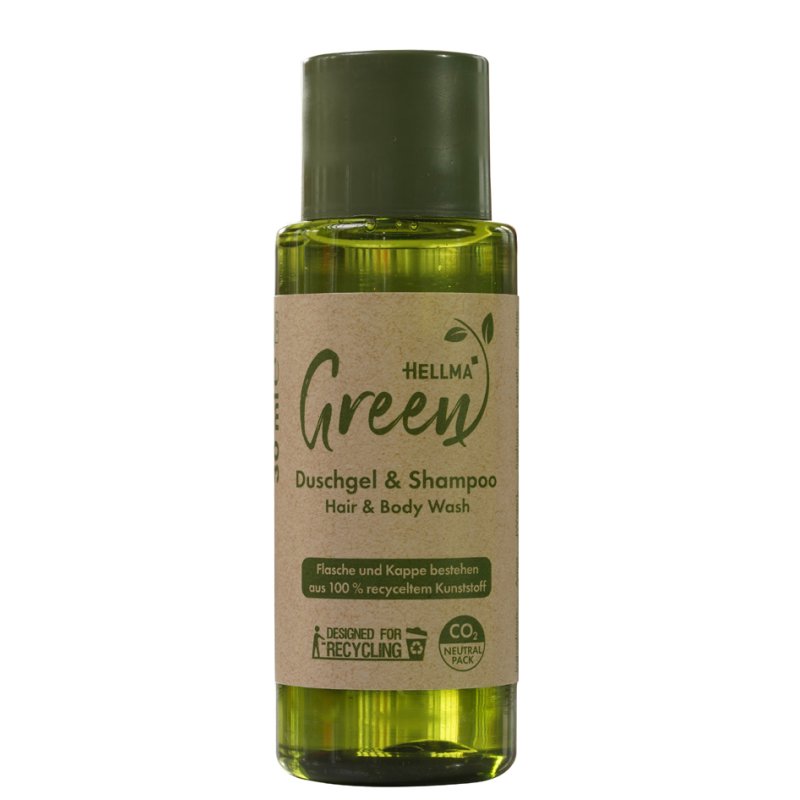 HELLMA Green Mini shower gel & shampoo, 30 ml, greenish transparent, 50 pieces