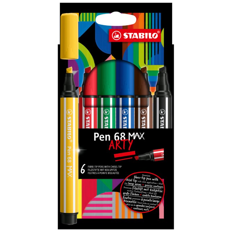 STABILO viltstiften Pen 68 MAX ARTY, pointe large 1,0/5,0 mm, 24 pièces