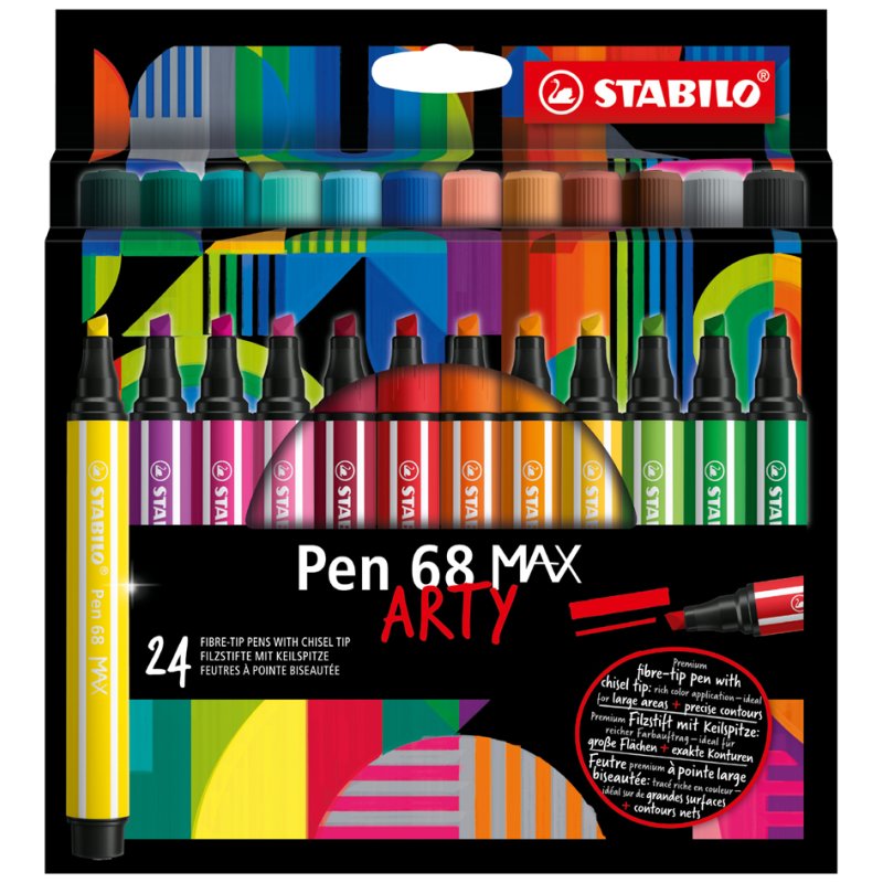 STABILO viltstiften Pen 68 MAX ARTY, pointe large 1,0/5,0 mm, 24 pièces