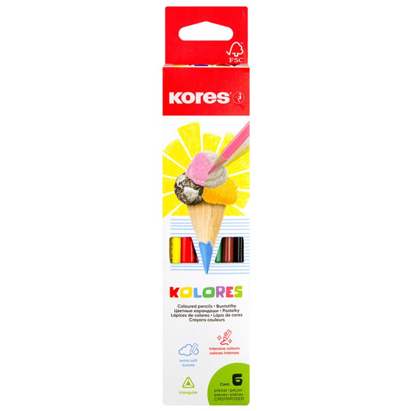 Crayons de couleur triangulaires Kores Kolores, 12 pièces, angle tilleul, mine anti-casse