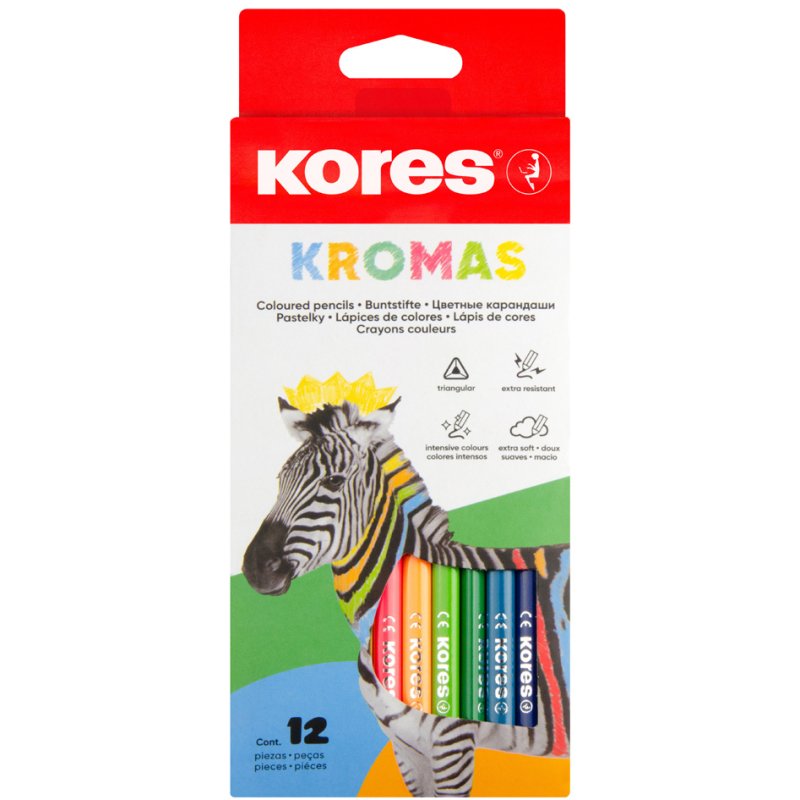 Crayons de couleur triangulaires Kores Kromas, mine 3 mm, 12 pièces