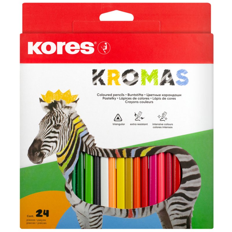 Crayons de couleur triangulaires Kores Kromas, mine 3 mm, 12 pièces