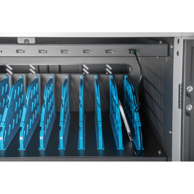 DIGITUS armoire de charge mobile Mobi, noir/argent, 30 emplacements, notebooks/tablettes jusqu'à 15,6 pouces